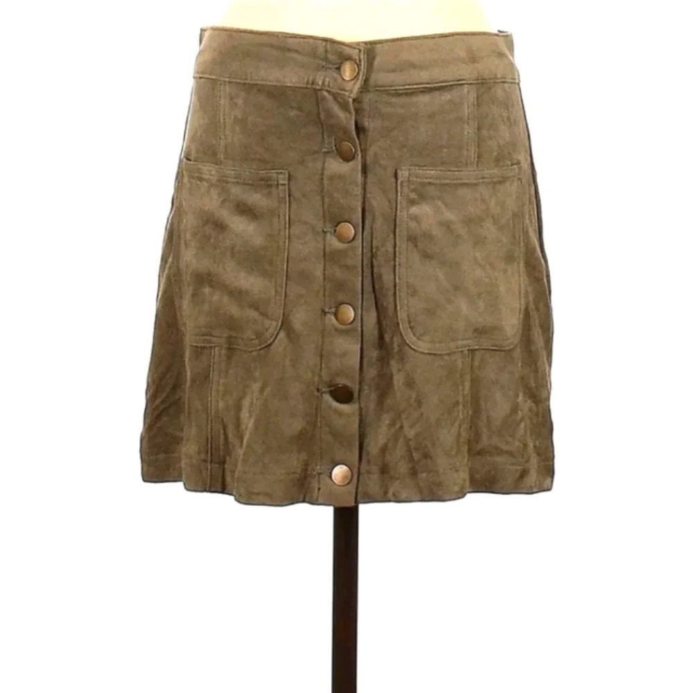 Altar'd State Faux Suede Button Front Mini Skirt Olive Green Size Large